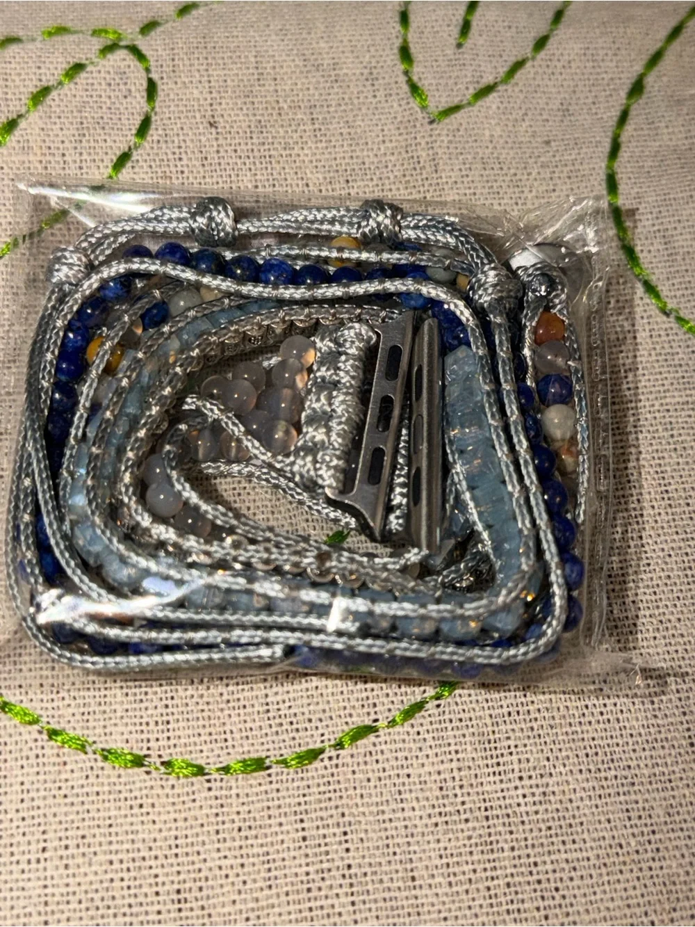 Silver and Multi Blue Multi-Strand Beaded Wrap Strap for iPhone